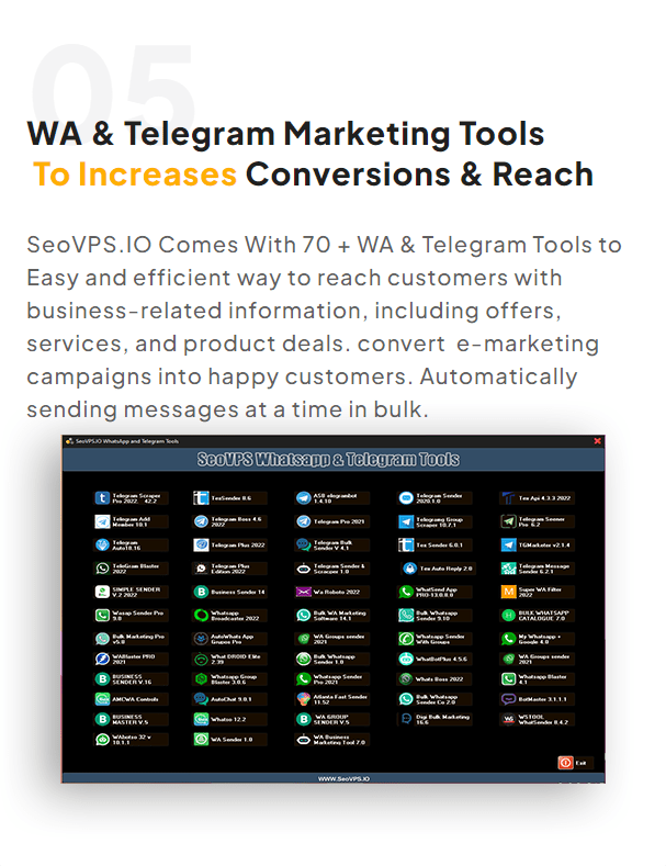 Seovps.io Whatsapp telegram tools